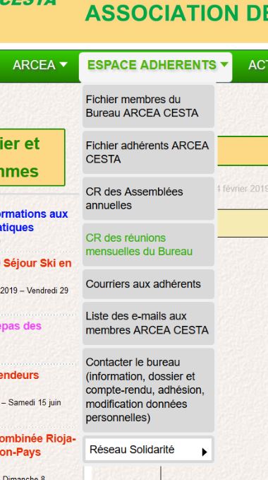 menu espace adhérent